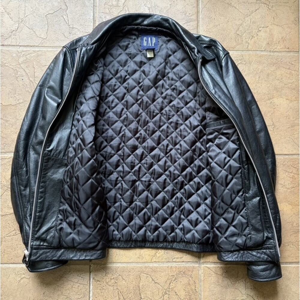 Vintage 90s GAP Black Genuine Leather Jacket Quilted … - Gem